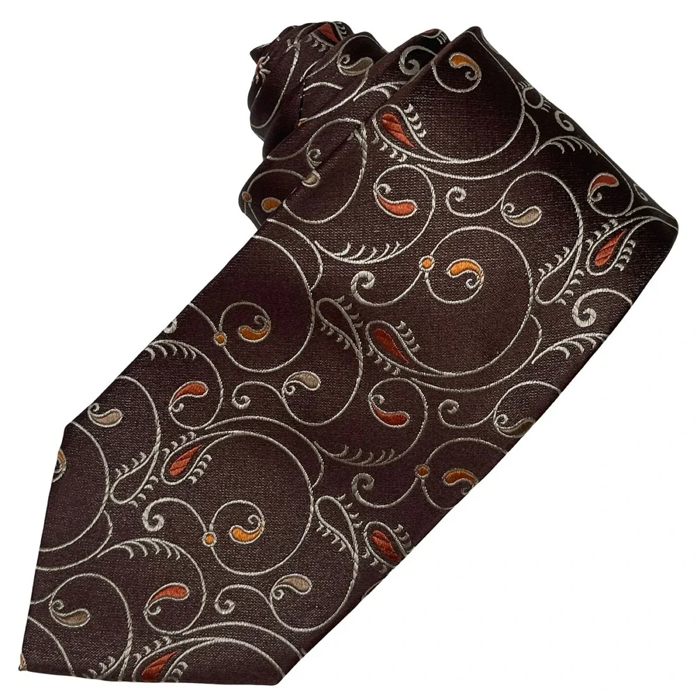 Vintage Van Heusen Necktie Tie Paisley Brown Stain Resistant Silk Hand Made 90s